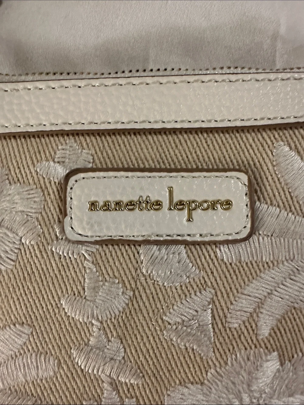 Nanette Lepore Cream Embroidered Floral Tote Detail